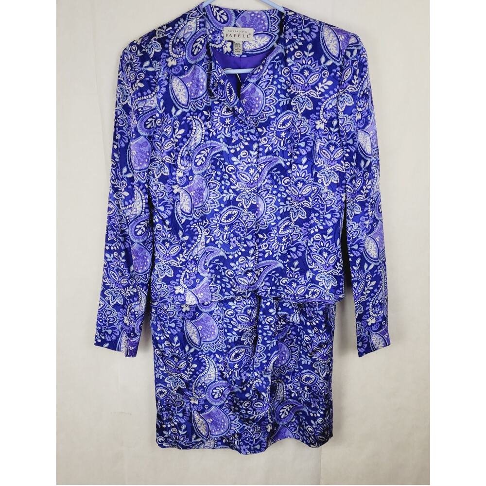Vintage Adrianna Papell silk floral paisley skirt suit Size 6 Retro Boho Artsy